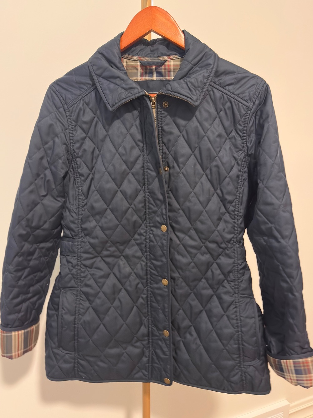 L.L. Bean quilted barn jacket navy blue women size medium
